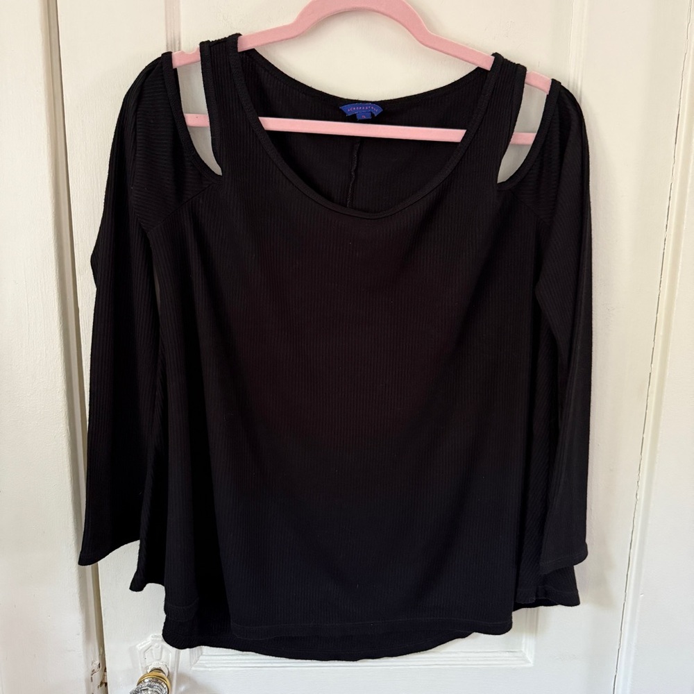 Aeropostale Black Cold Shoulder Ribbed Long Sleeve Top Size XL